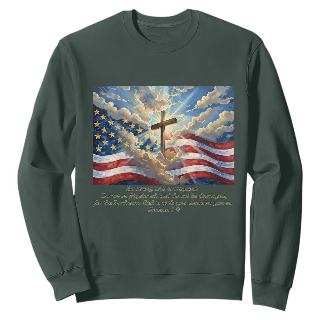 Jesus Christian Sweatshirt American Flag Religious Cross Bible Verse Faith Inspirational TS14 Dark Forest Green Print Your Wear
