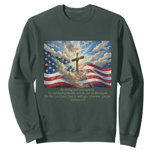 Jesus Christian Sweatshirt American Flag Religious Cross Bible Verse Faith Inspirational TS14 Dark Forest Green Print Your Wear