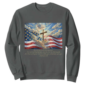Jesus Christian Sweatshirt American Flag Religious Cross Bible Verse Faith Inspirational TS14 Dark Heather Print Your Wear