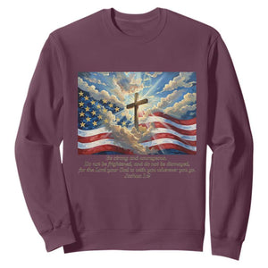 Jesus Christian Sweatshirt American Flag Religious Cross Bible Verse Faith Inspirational TS14 Maroon Print Your Wear