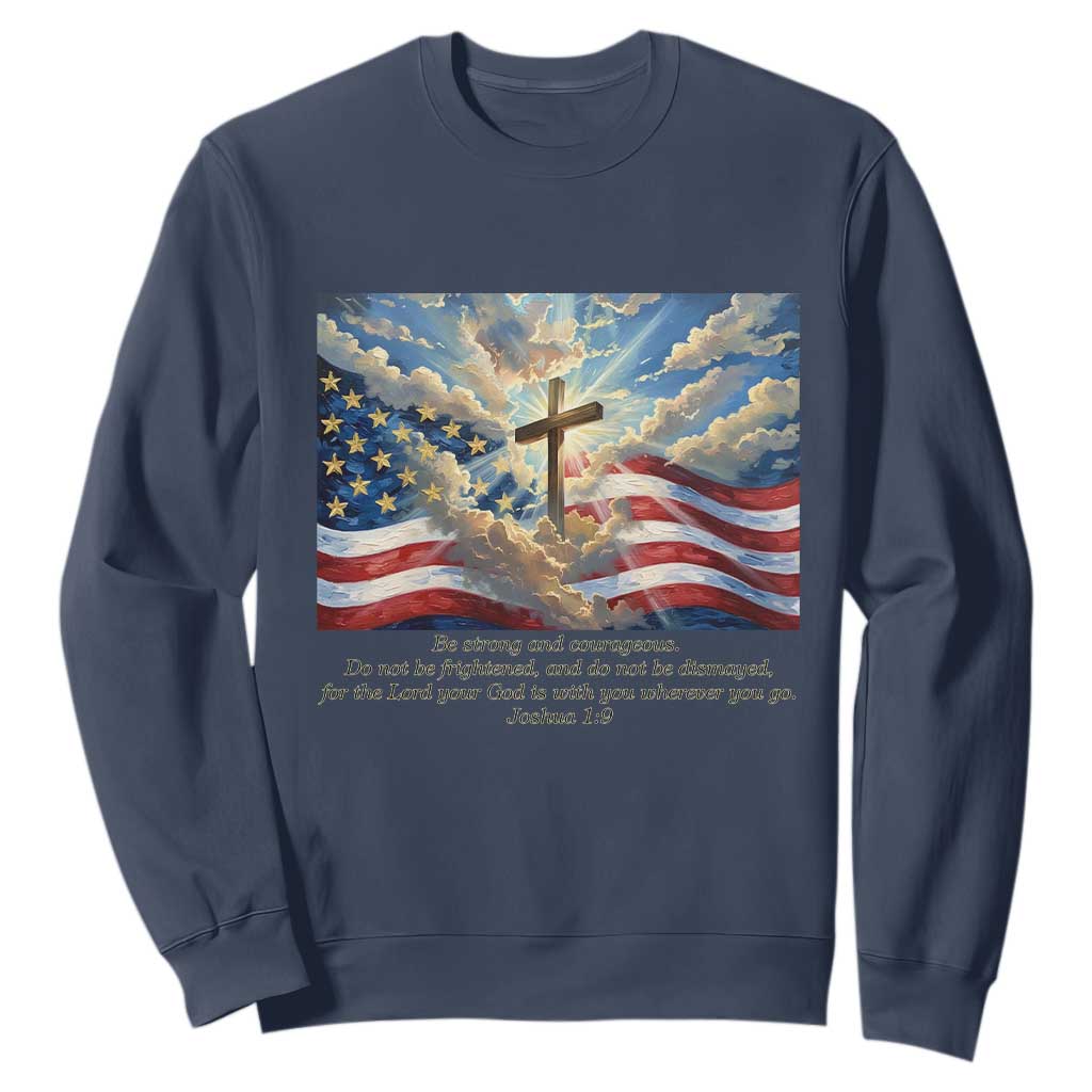 Jesus Christian Sweatshirt American Flag Religious Cross Bible Verse Faith Inspirational TS14 Navy Print Your Wear