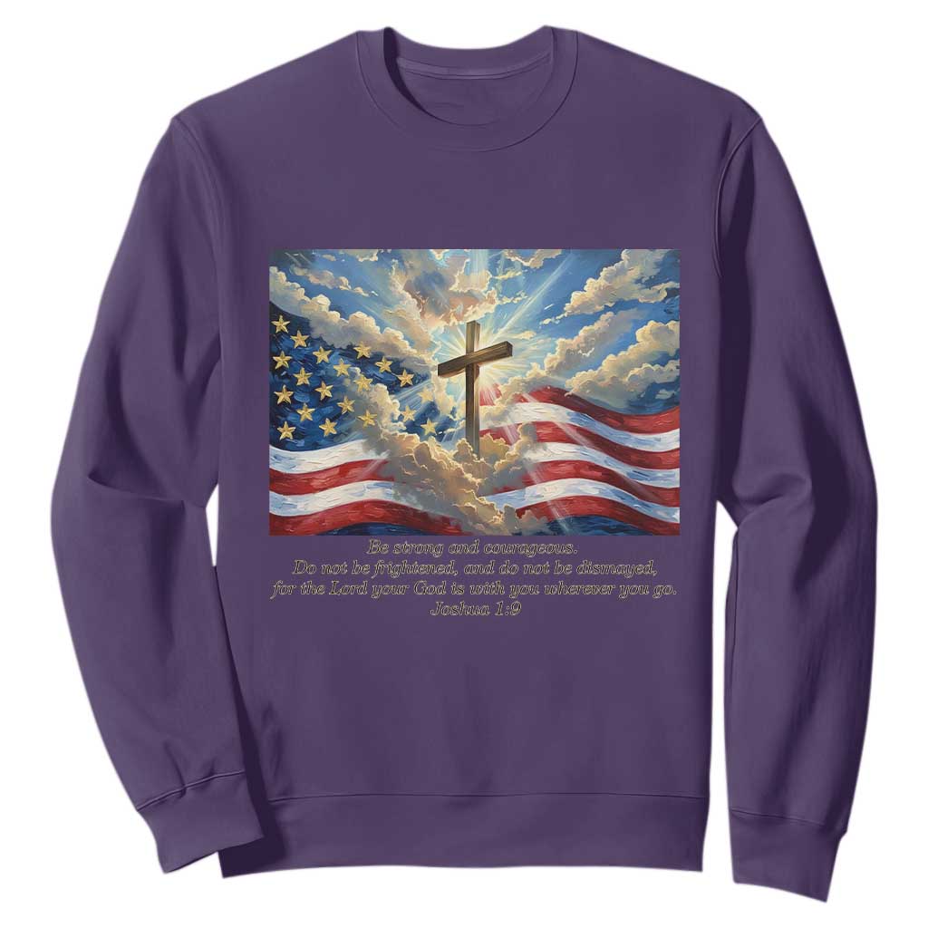 Jesus Christian Sweatshirt American Flag Religious Cross Bible Verse Faith Inspirational TS14 Purple Print Your Wear