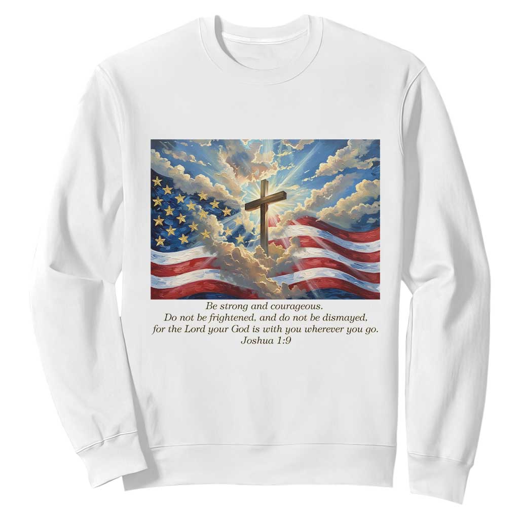 Jesus Christian Sweatshirt American Flag Religious Cross Bible Verse Faith Inspirational TS14 White Print Your Wear