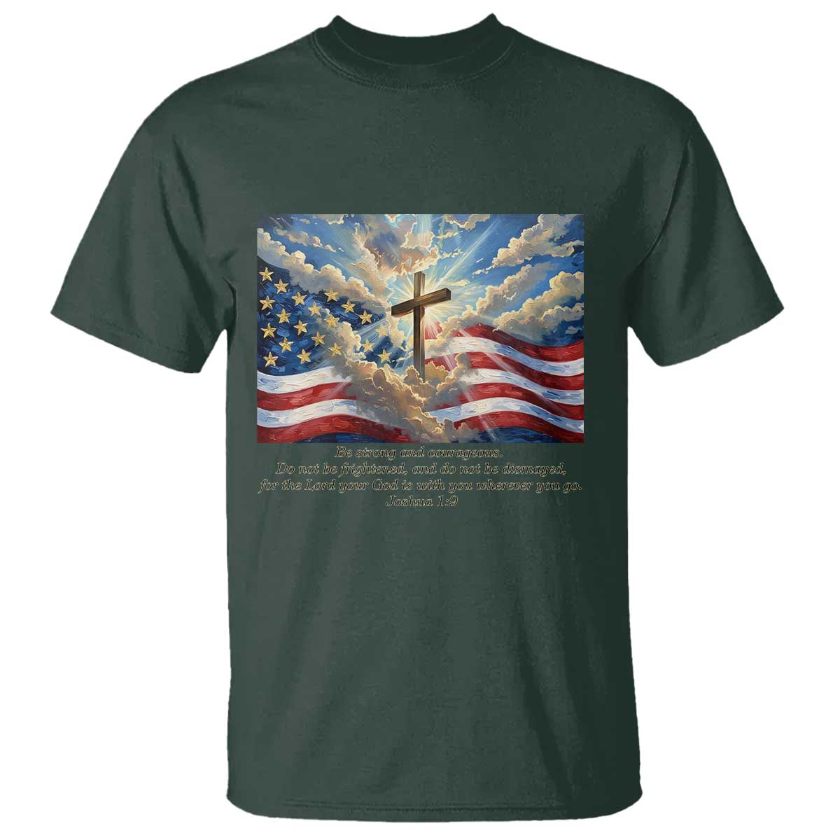 Jesus Christian T Shirt American Flag Religious Cross Bible Verse Faith Inspirational TS14 Dark Forest Green Print Your Wear