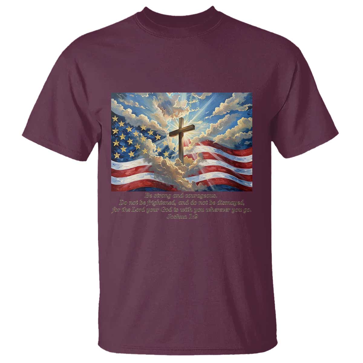 Jesus Christian T Shirt American Flag Religious Cross Bible Verse Faith Inspirational TS14 Maroon Print Your Wear