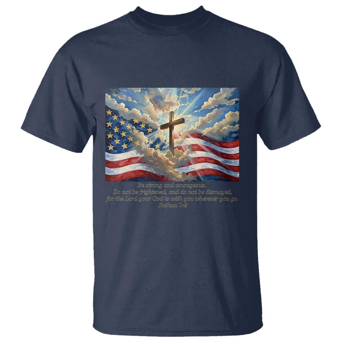Jesus Christian T Shirt American Flag Religious Cross Bible Verse Faith Inspirational TS14 Navy Print Your Wear
