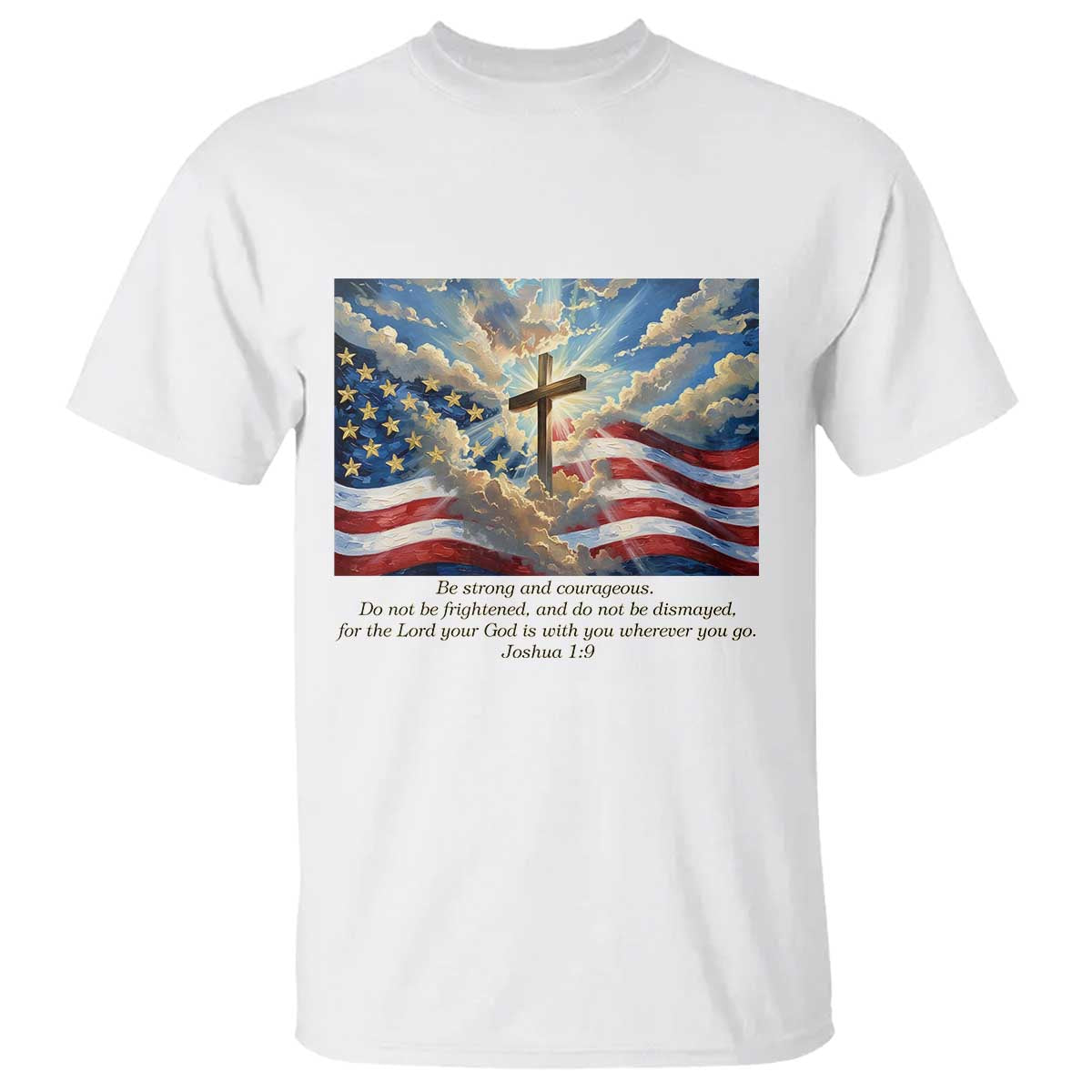 Jesus Christian T Shirt American Flag Religious Cross Bible Verse Faith Inspirational TS14 White Print Your Wear