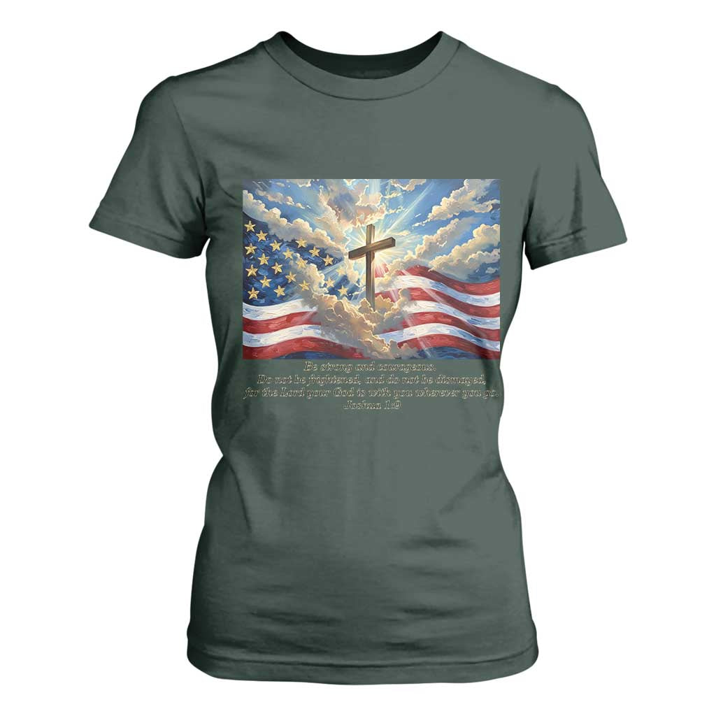 Jesus Christian T Shirt For Women American Flag Religious Cross Bible Verse Faith Inspirational TS14 Dark Forest Green Print Your Wear