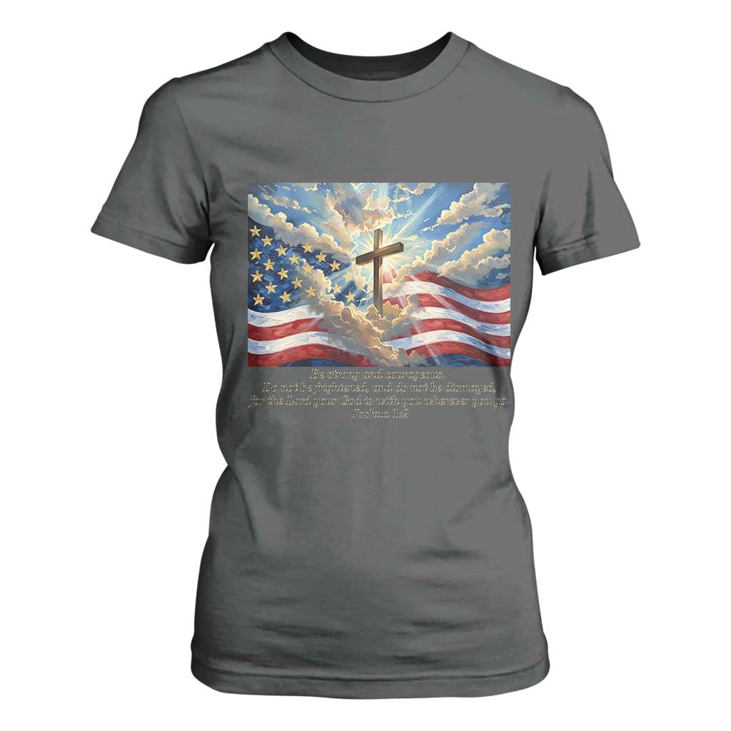 Jesus Christian T Shirt For Women American Flag Religious Cross Bible Verse Faith Inspirational TS14 Dark Heather Print Your Wear