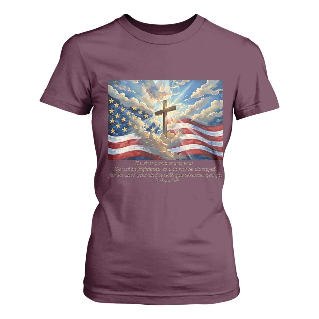 Jesus Christian T Shirt For Women American Flag Religious Cross Bible Verse Faith Inspirational TS14 Maroon Print Your Wear