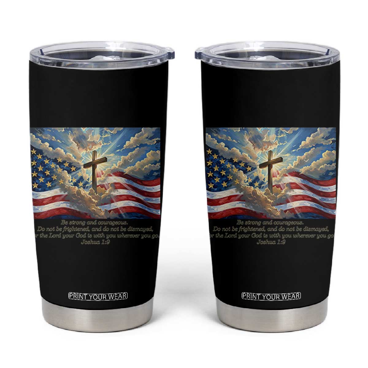 Jesus Christian Tumbler Cup American Flag Religious Cross Bible Verse Faith Inspirational TS14 Black Print Your Wear