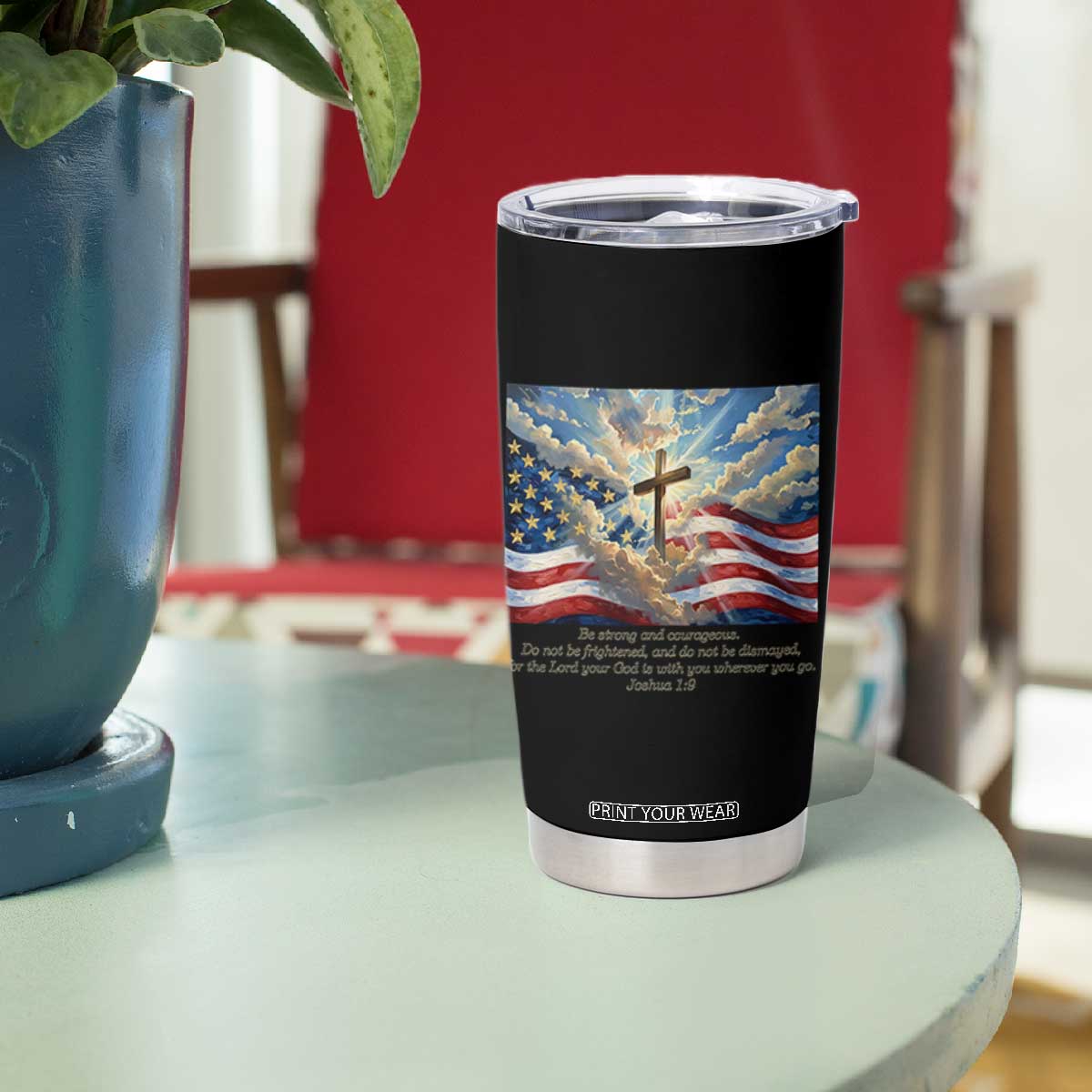 Jesus Christian Tumbler Cup American Flag Religious Cross Bible Verse Faith Inspirational TS14 Print Your Wear