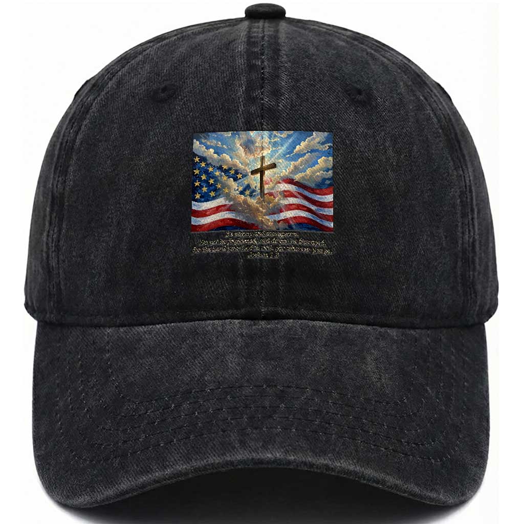 Jesus Christian Washed Cotton Baseball Cap American Flag Religious Cross Bible Verse Faith Inspirational TS14 Washed Cap Universal Fit Black Print Your Wear