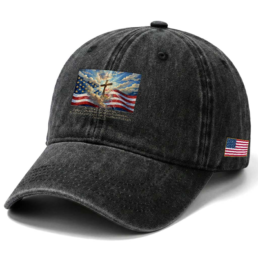 Jesus Christian Washed Cotton Baseball Cap American Flag Religious Cross Bible Verse Faith Inspirational TS14 Print Your Wear