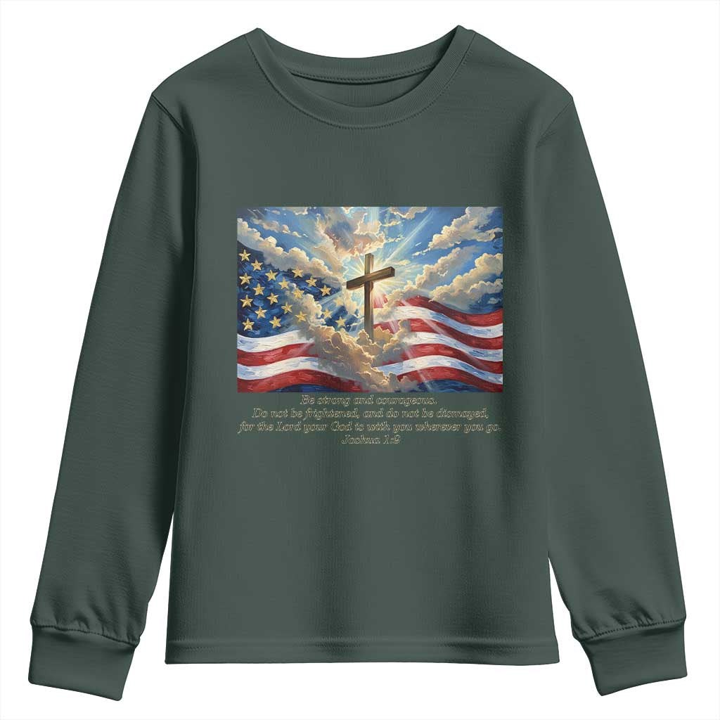 Jesus Christian Youth Sweatshirt American Flag Religious Cross Bible Verse Faith Inspirational TS14 Dark Forest Green Print Your Wear