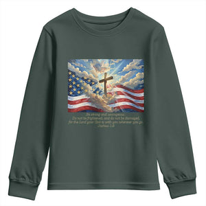 Jesus Christian Youth Sweatshirt American Flag Religious Cross Bible Verse Faith Inspirational TS14 Dark Forest Green Print Your Wear