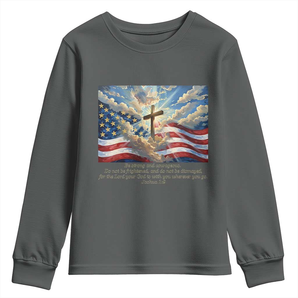 Jesus Christian Youth Sweatshirt American Flag Religious Cross Bible Verse Faith Inspirational TS14 Dark Heather Print Your Wear