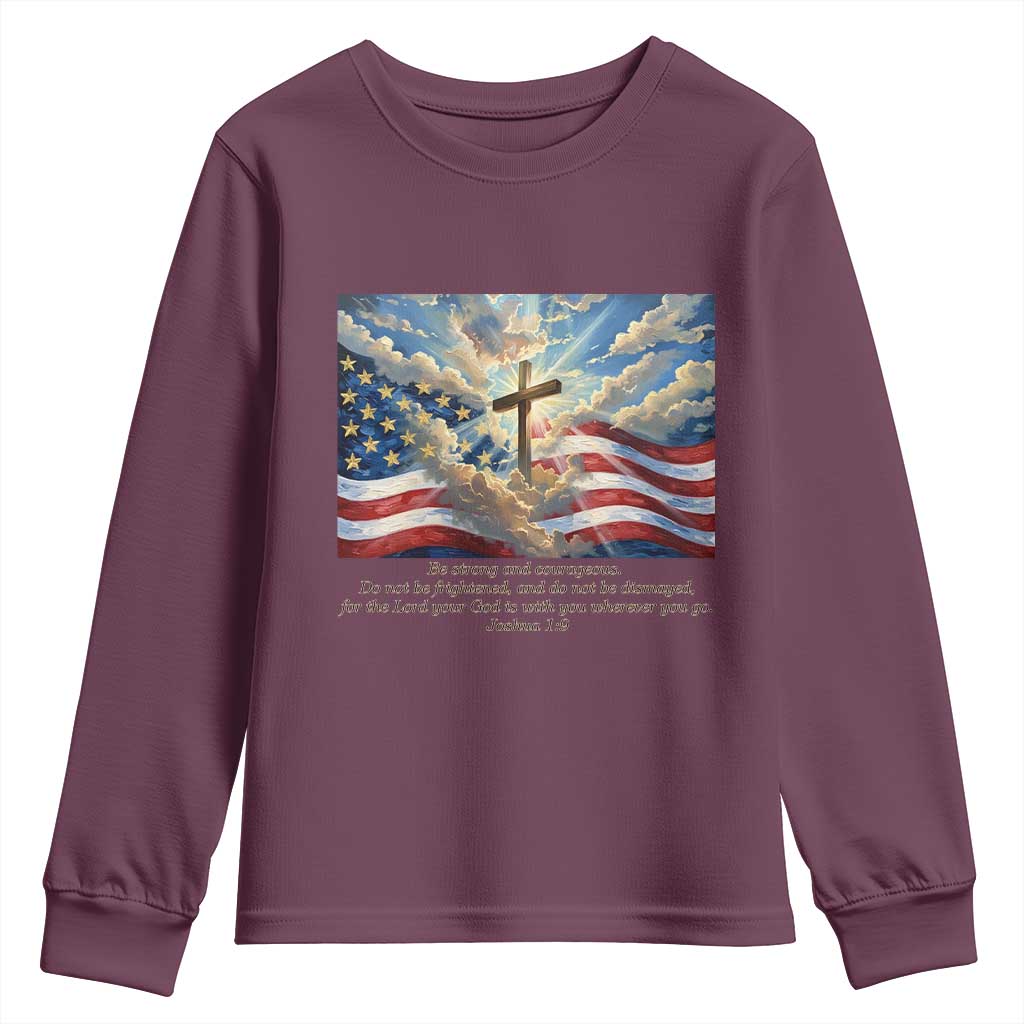 Jesus Christian Youth Sweatshirt American Flag Religious Cross Bible Verse Faith Inspirational TS14 Maroon Print Your Wear