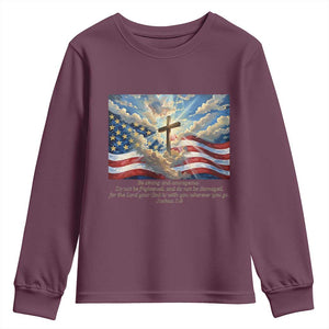 Jesus Christian Youth Sweatshirt American Flag Religious Cross Bible Verse Faith Inspirational TS14 Maroon Print Your Wear