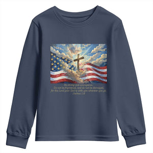 Jesus Christian Youth Sweatshirt American Flag Religious Cross Bible Verse Faith Inspirational TS14 Navy Print Your Wear