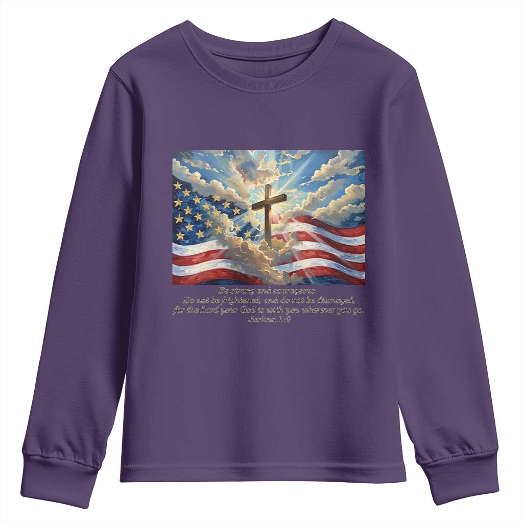 Jesus Christian Youth Sweatshirt American Flag Religious Cross Bible Verse Faith Inspirational TS14 Purple Print Your Wear