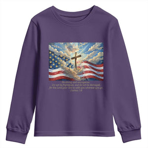 Jesus Christian Youth Sweatshirt American Flag Religious Cross Bible Verse Faith Inspirational TS14 Purple Print Your Wear