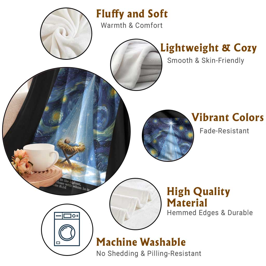 Christian Christmas Throw Blanket Nativity Scene Jeus Baby Starry Night Xmas TS14 Print Your Wear