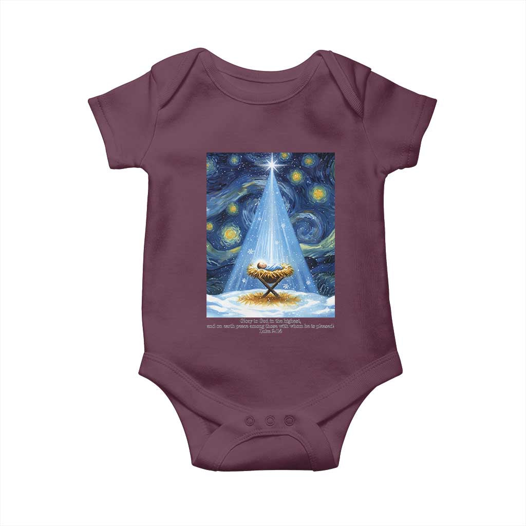 Christian Christmas Baby Onesie Nativity Scene Jeus Baby Starry Night Xmas TS14 Maroon Print Your Wear