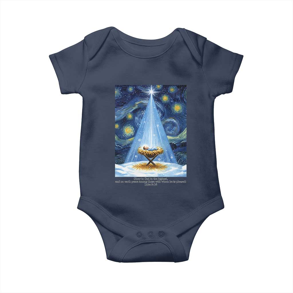 Christian Christmas Baby Onesie Nativity Scene Jeus Baby Starry Night Xmas TS14 Navy Print Your Wear