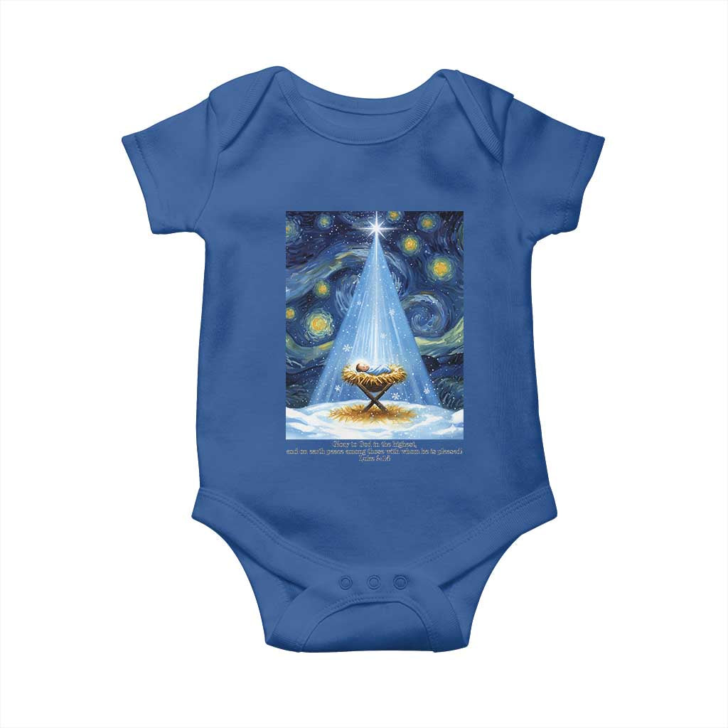 Christian Christmas Baby Onesie Nativity Scene Jeus Baby Starry Night Xmas TS14 Royal Blue Print Your Wear