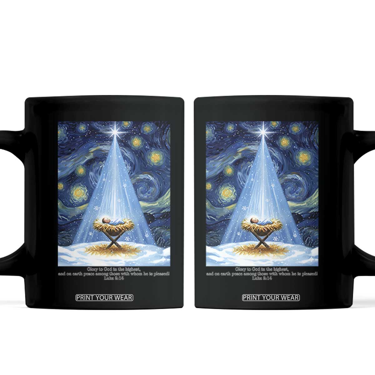 Christian Christmas Coffee Mug Nativity Scene Jeus Baby Starry Night Xmas TS14 Black Print Your Wear