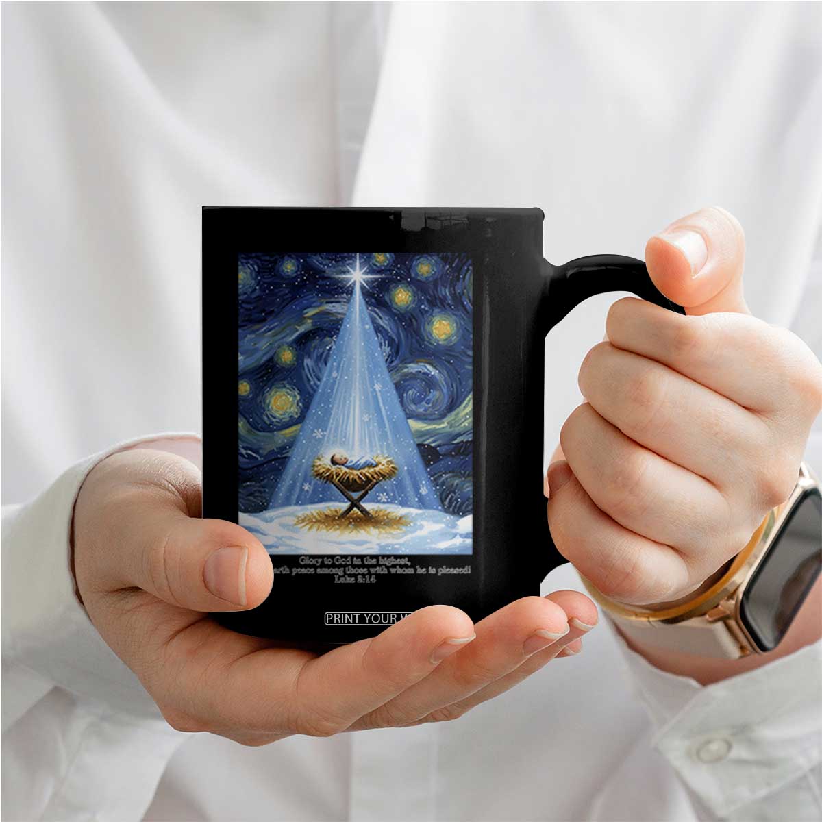Christian Christmas Coffee Mug Nativity Scene Jeus Baby Starry Night Xmas TS14 Print Your Wear