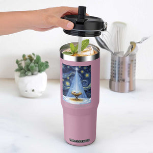 Christian Christmas Flip Straw Tumbler Nativity Scene Jeus Baby Starry Night Xmas TS14 One Size: 30 oz Light Pink Print Your Wear