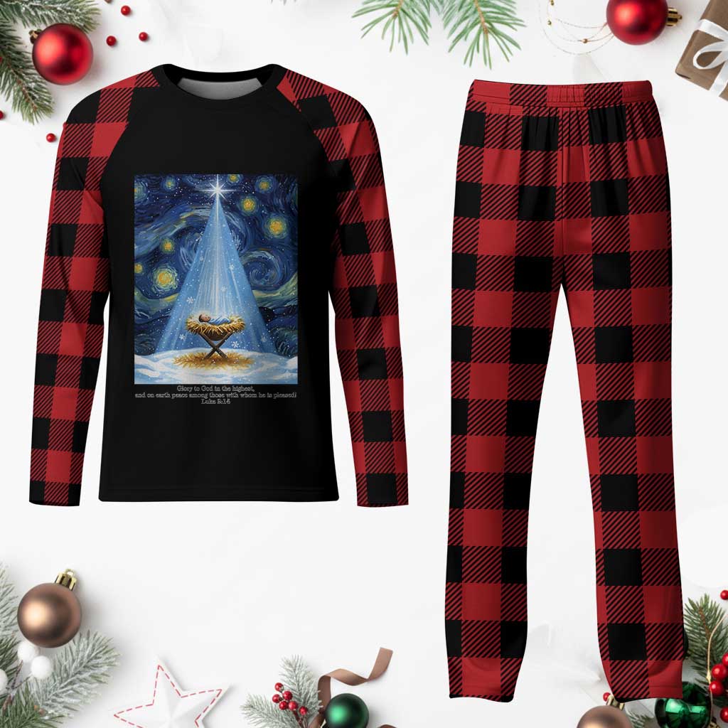 Christian Christmas Plaid Pajama Set Nativity Scene Jeus Baby Starry Night Xmas TS14 Buffalo Plaid Print Your Wear