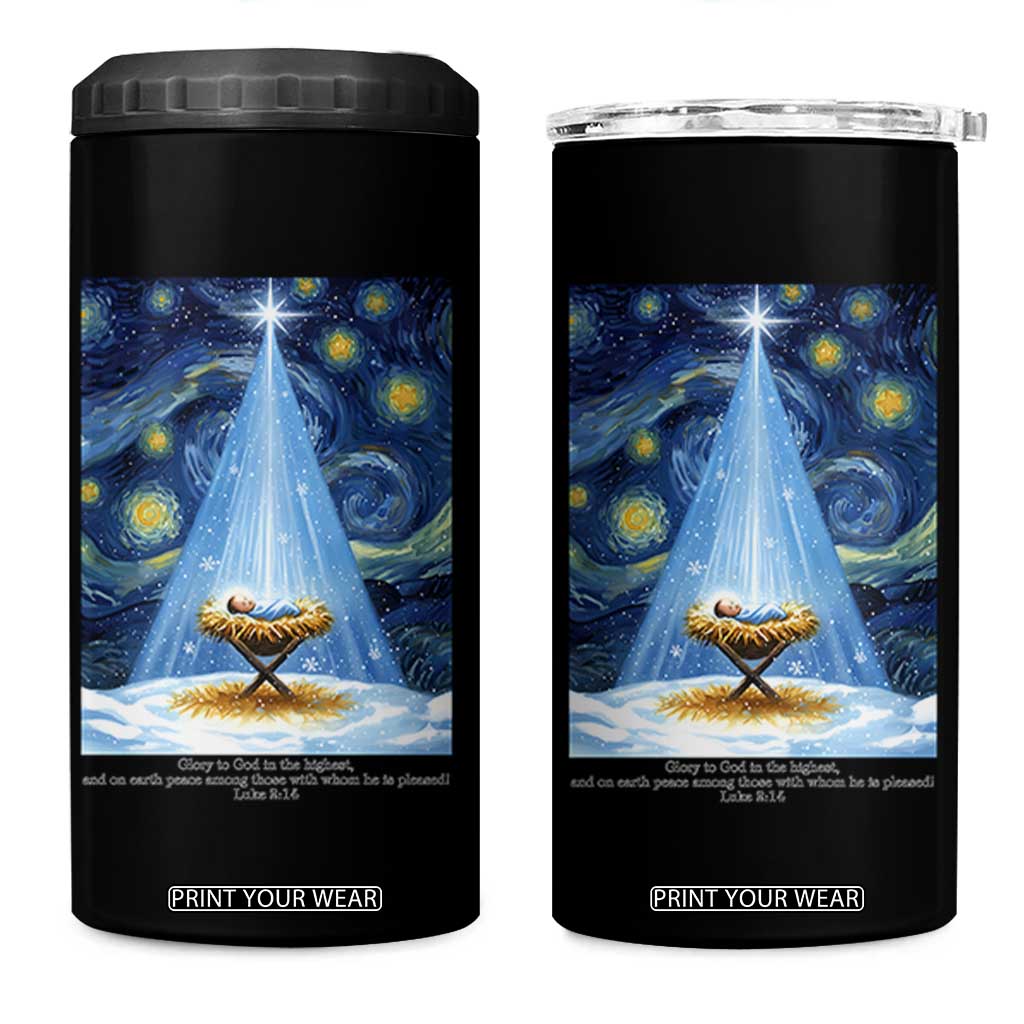 Christian Christmas 4 in 1 Can Cooler Tumbler Nativity Scene Jeus Baby Starry Night Xmas TS14 One Size: 16 oz Black Print Your Wear