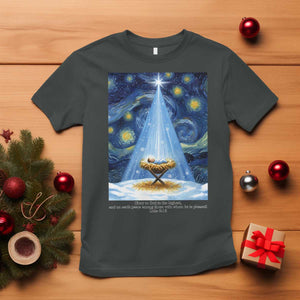 Christian Christmas T Shirt Nativity Scene Jeus Baby Starry Night Xmas TS14 Dark Heather Print Your Wear