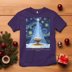 Christian Christmas T Shirt Nativity Scene Jeus Baby Starry Night Xmas TS14 Purple Print Your Wear