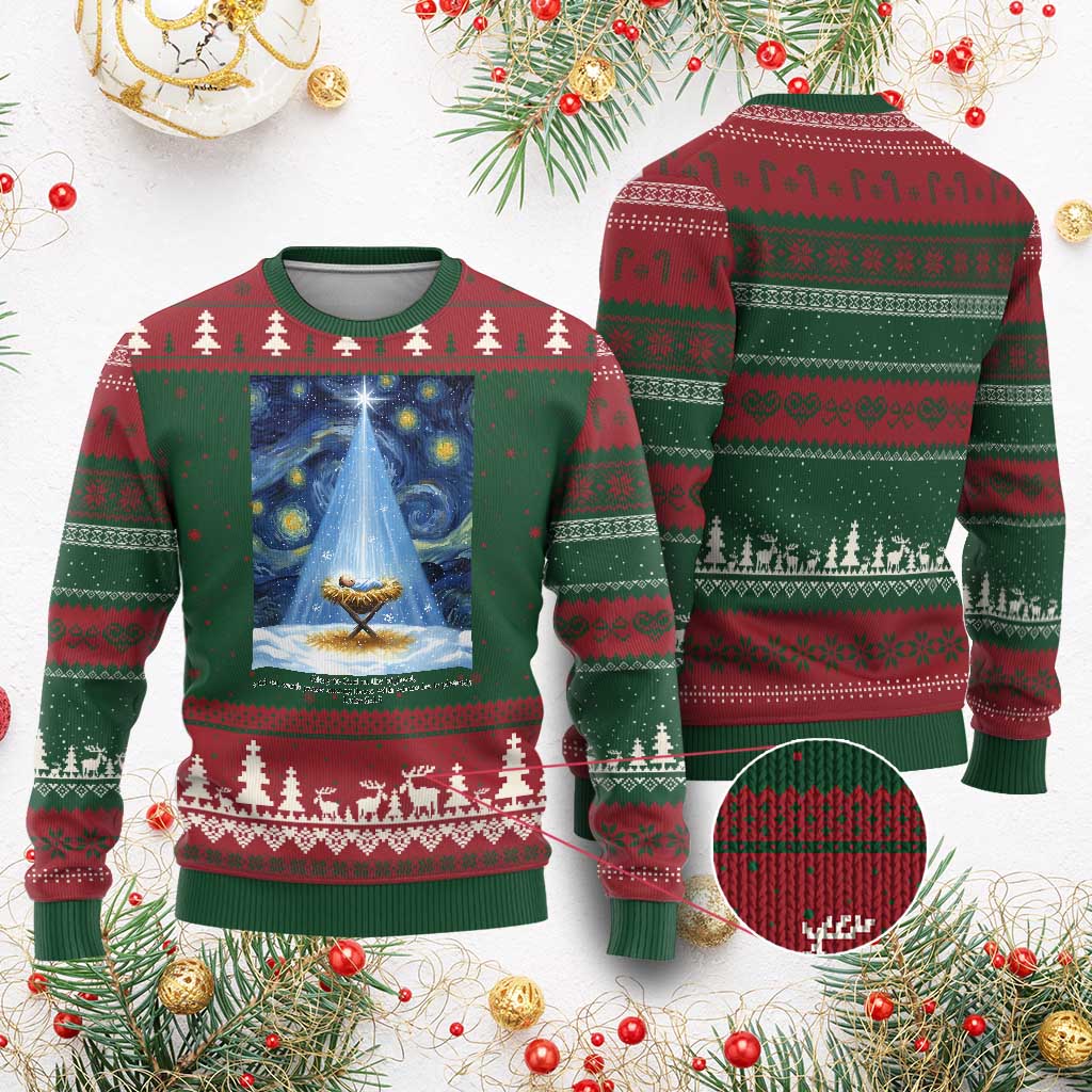 Christian Xmas Ugly Christmas Sweater Nativity Scene Jeus Baby Starry Night Xmas TS14 Red Green Print Your Wear