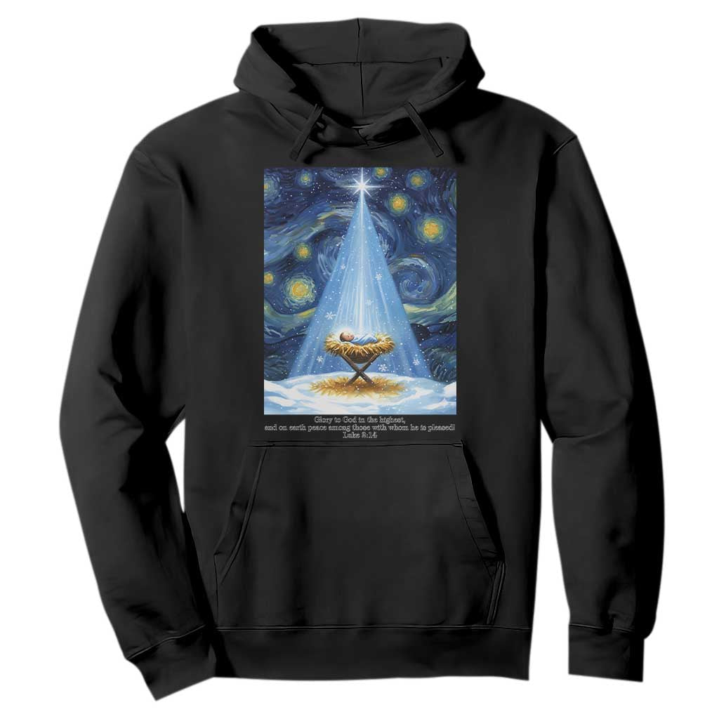 Christian Christmas Hoodie Nativity Scene Jeus Baby Starry Night Xmas TS14 Black Print Your Wear