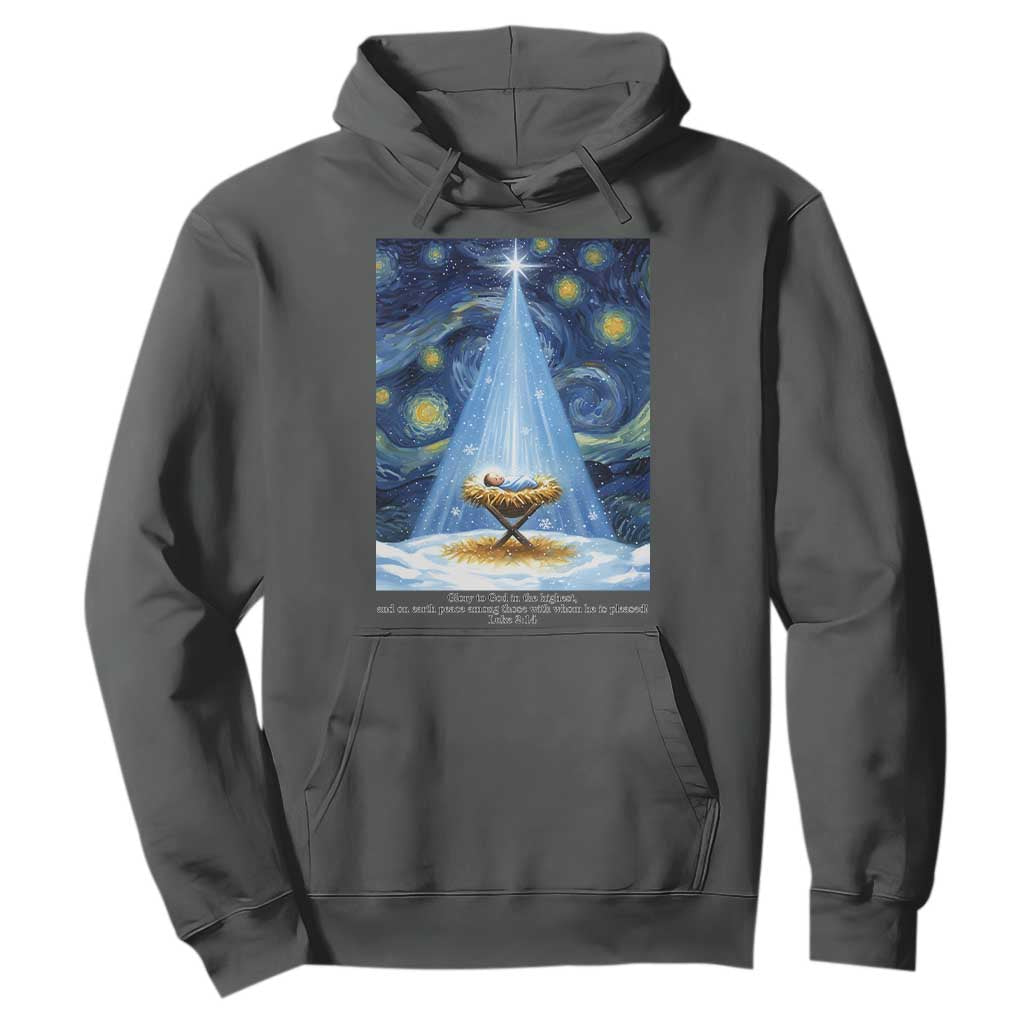 Christian Christmas Hoodie Nativity Scene Jeus Baby Starry Night Xmas TS14 Dark Heather Print Your Wear