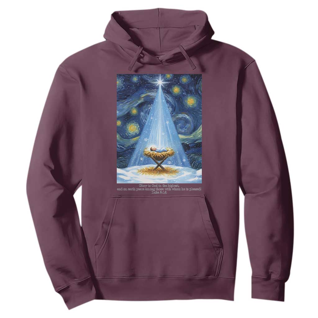 Christian Christmas Hoodie Nativity Scene Jeus Baby Starry Night Xmas TS14 Maroon Print Your Wear
