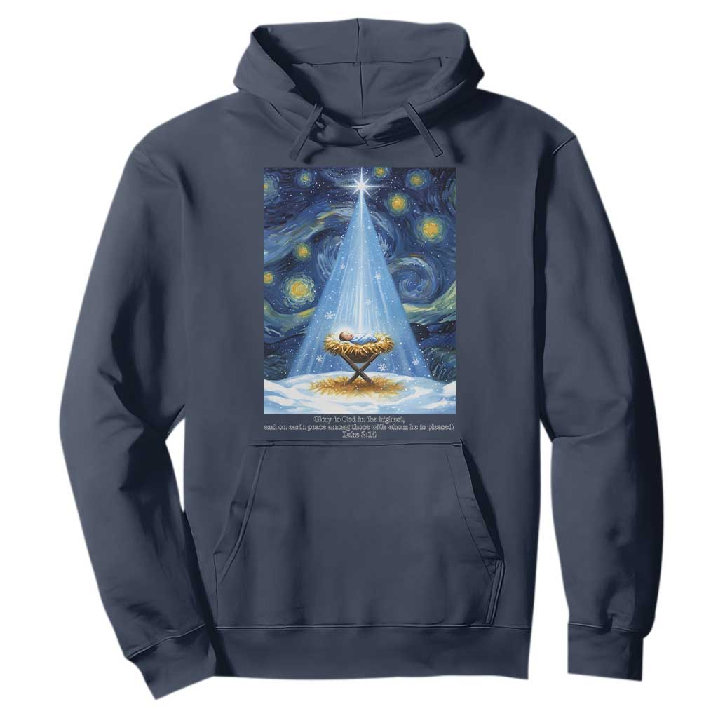 Christian Christmas Hoodie Nativity Scene Jeus Baby Starry Night Xmas TS14 Navy Print Your Wear