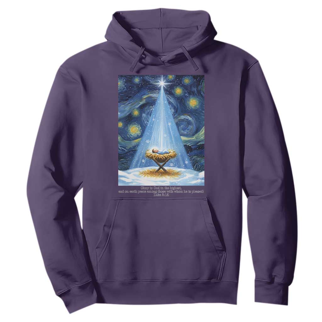 Christian Christmas Hoodie Nativity Scene Jeus Baby Starry Night Xmas TS14 Purple Print Your Wear