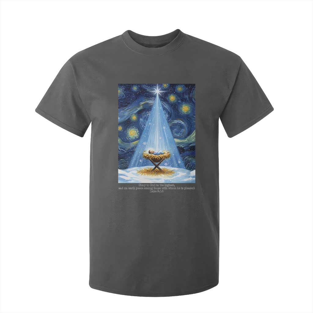 Christian Christmas T Shirt For Kid Nativity Scene Jeus Baby Starry Night Xmas TS14 Dark Heather Print Your Wear