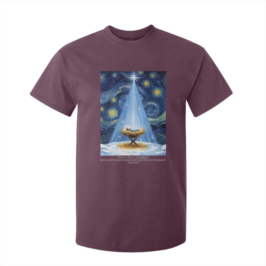 Christian Christmas T Shirt For Kid Nativity Scene Jeus Baby Starry Night Xmas TS14 Maroon Print Your Wear