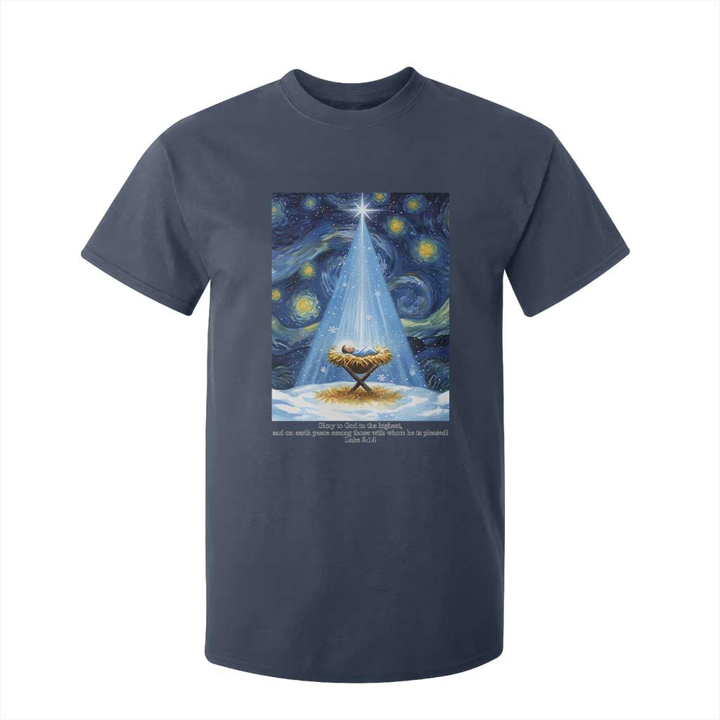 Christian Christmas T Shirt For Kid Nativity Scene Jeus Baby Starry Night Xmas TS14 Navy Print Your Wear
