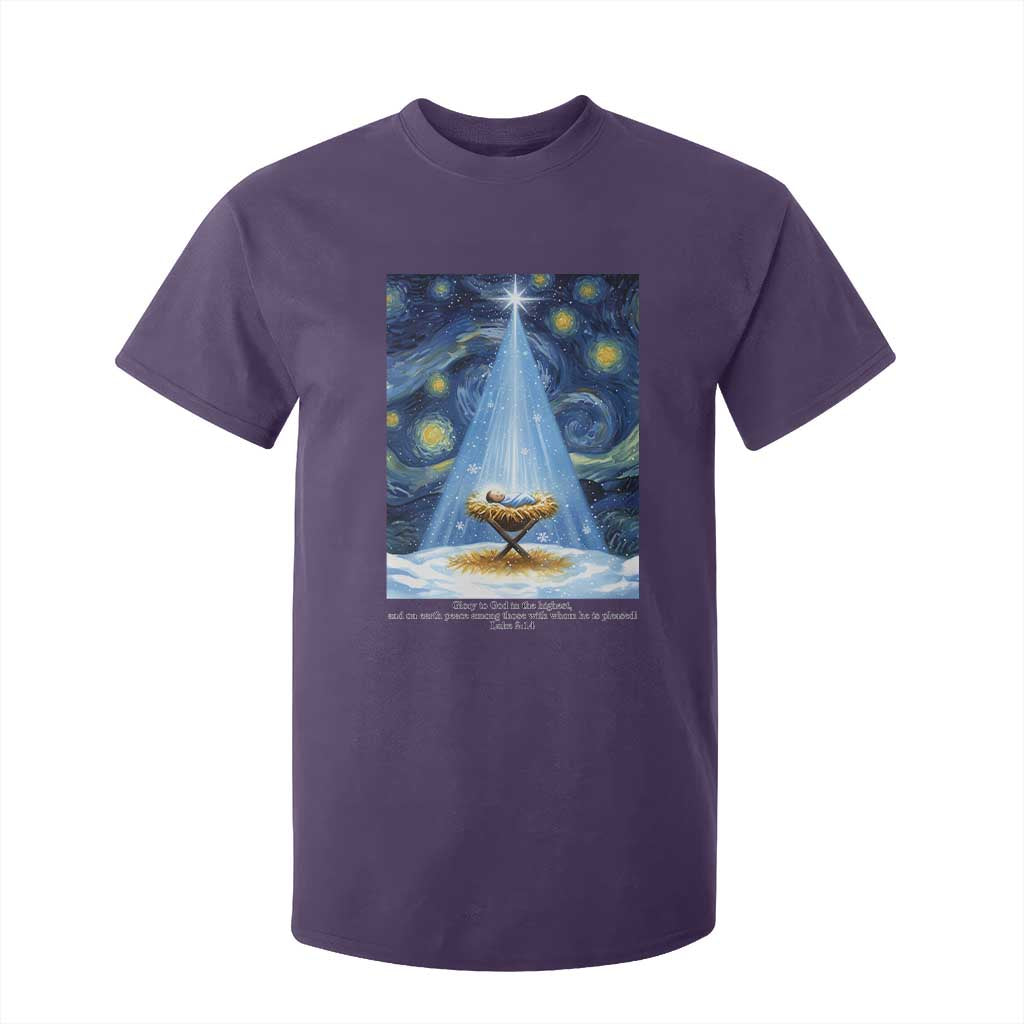 Christian Christmas T Shirt For Kid Nativity Scene Jeus Baby Starry Night Xmas TS14 Purple Print Your Wear