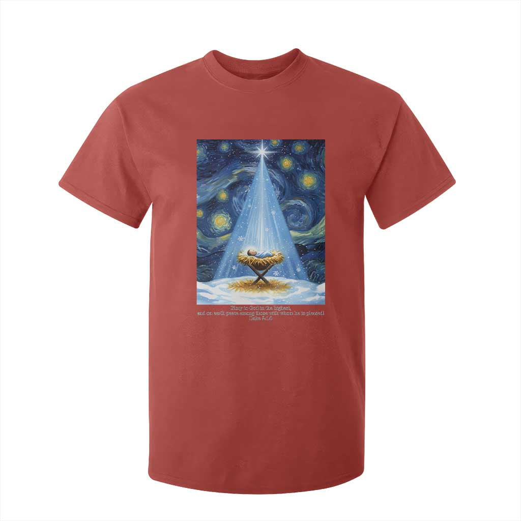 Christian Christmas T Shirt For Kid Nativity Scene Jeus Baby Starry Night Xmas TS14 Red Print Your Wear