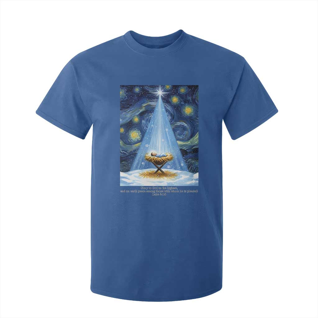 Christian Christmas T Shirt For Kid Nativity Scene Jeus Baby Starry Night Xmas TS14 Royal Blue Print Your Wear