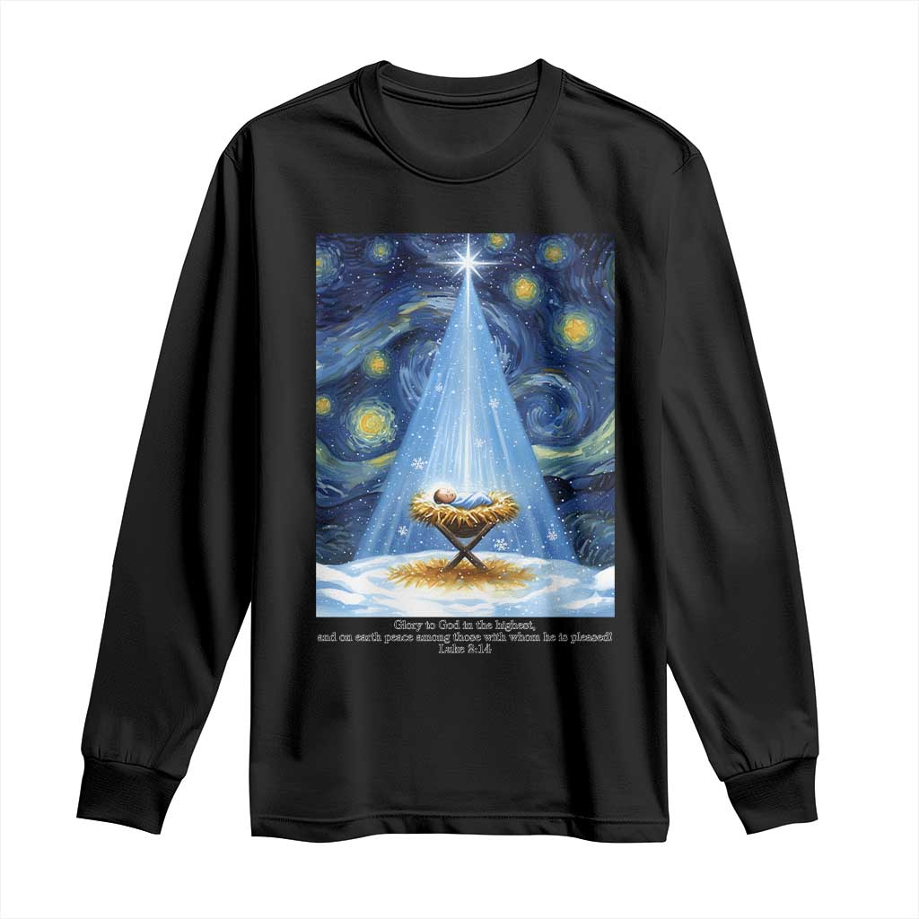 Christian Christmas Long Sleeve Shirt Nativity Scene Jeus Baby Starry Night Xmas TS14 Black Print Your Wear